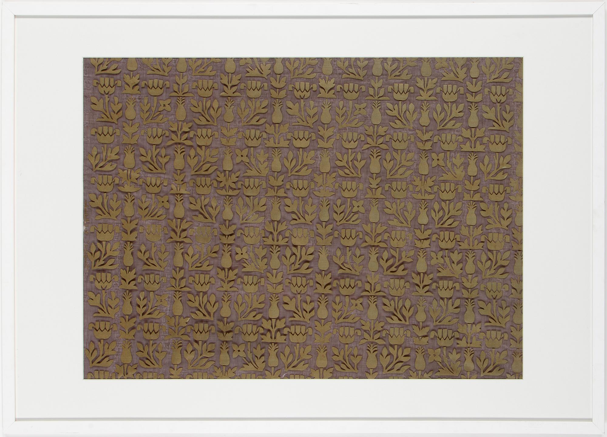 CARL MALMSTEN, del av schablon för mönstret "Campagna" för screentryck på textil, 1900-talets mitt.