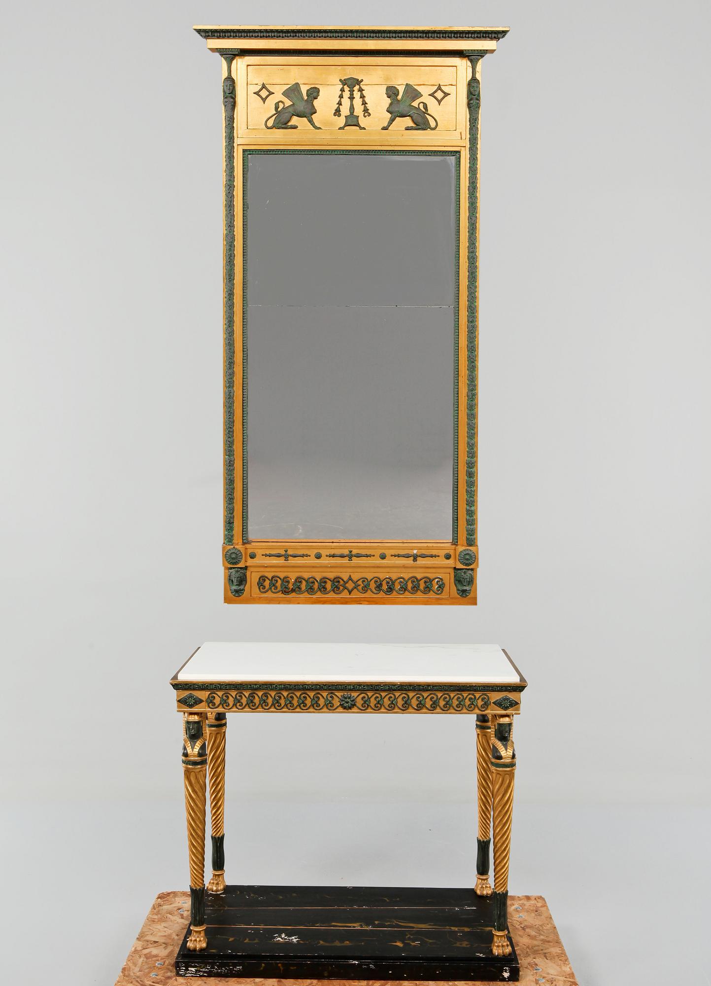 SPEGEL SAMT KONSOLBORD, sengustaviansk/sengustaviansk stil, 1800-tal.