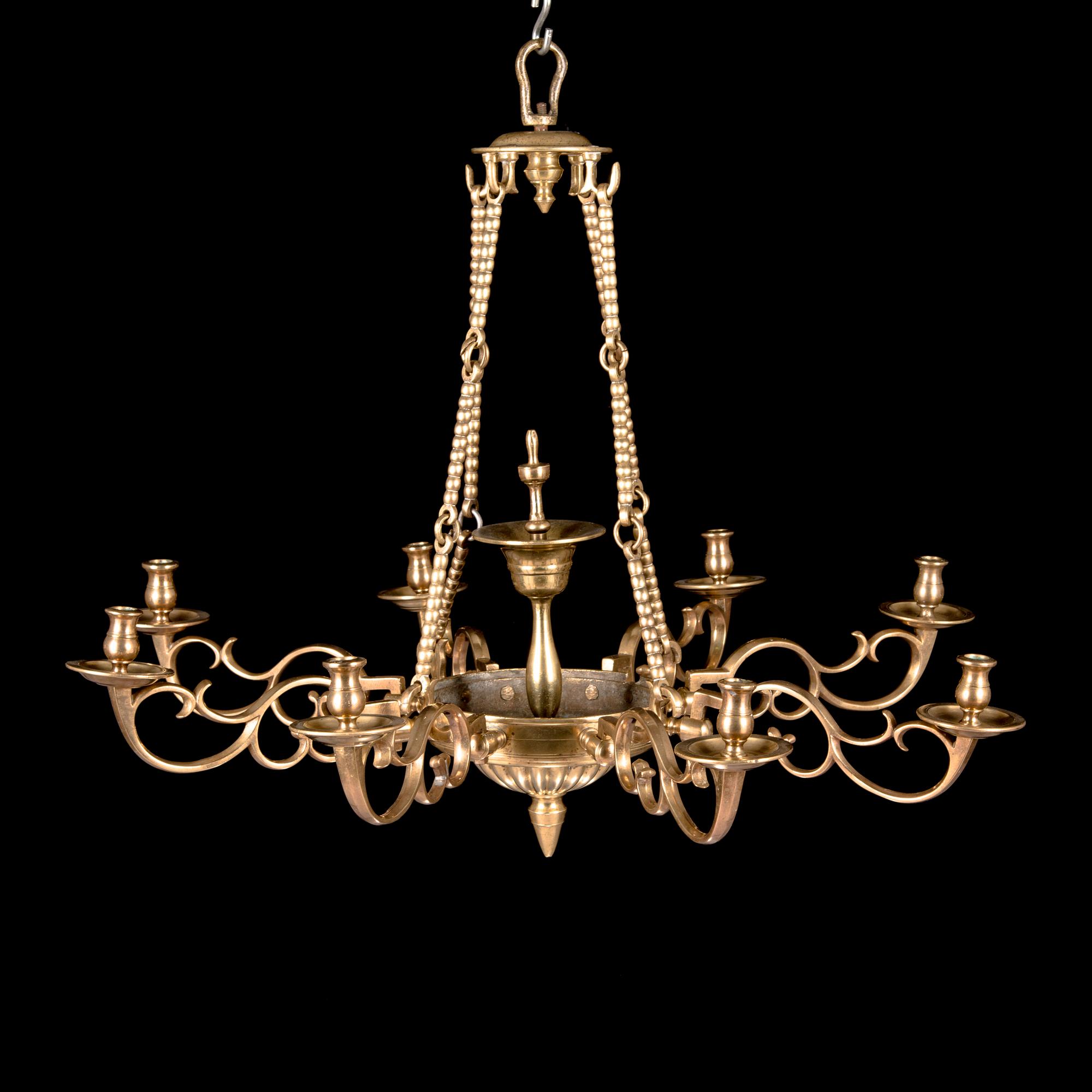 A late 18th century possibly Flemish solid bronze chandelier.