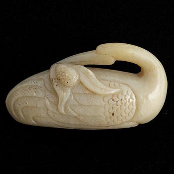 A nephrite sculpture of a mandarin duck, China, 20th Century.