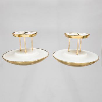 A pair of 1980s brass ceiling lights.