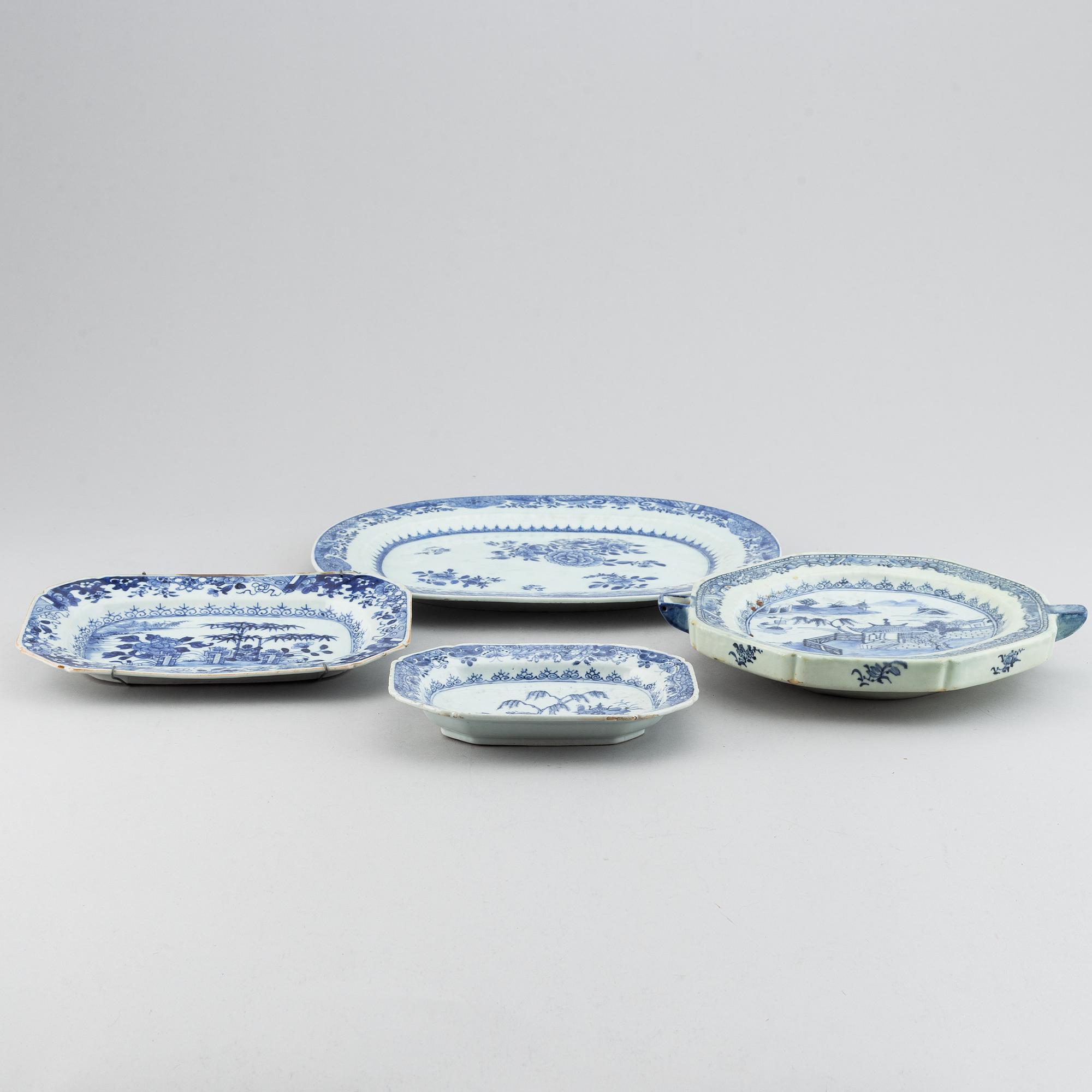 A set of four blue and white dishes, Qing dynasty, Qianlong (1736-95).