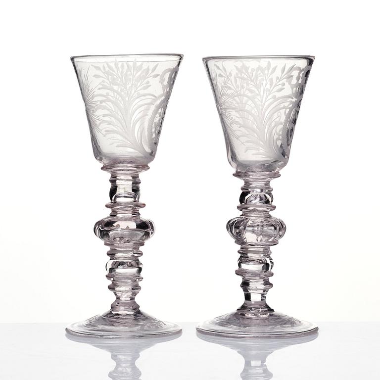 A pair of Swedish glass goblets, presumably Kungsholms glass manufactory, 18th Century.