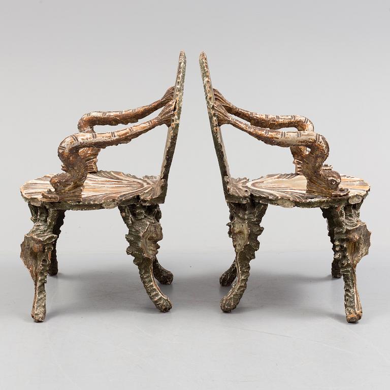 A pair of 20th century grotto armchairs.