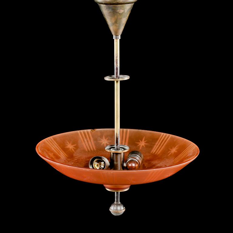 TAKLAMPA, sannolikt Orrefors, 1920/1930-tal, höjd 56 cm.