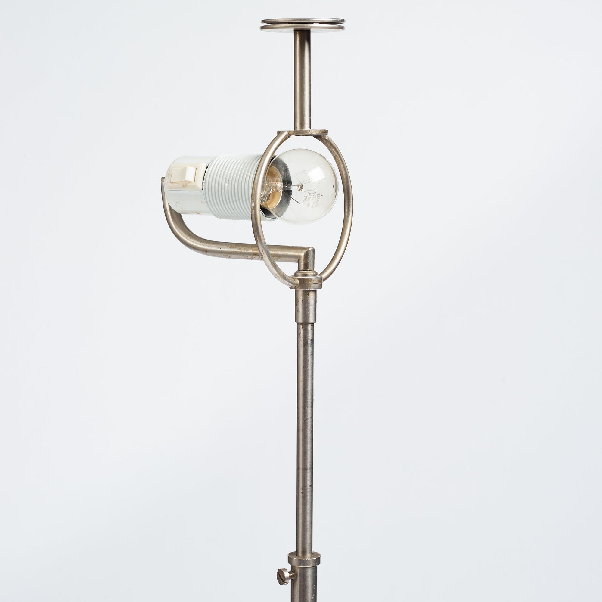 Futurum, probably designed by Margareta Köhler, a nickel plated floor lamp, Stockholm ca 1938.