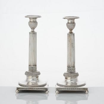 A pair of Swedish Gustavian silver candlesticks, mark of Johan Ekholm, Stockholm 1796.