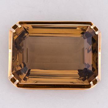 BROOCH, facetted smoky quartz, 14K gold. Harri Runila, Helsinki 1960.