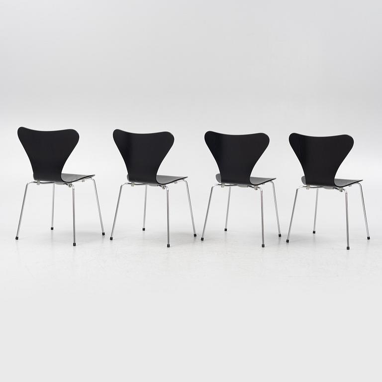 Arne Jacobsen, four 'Series 7' chairs, Fritz Hansen, dated 2019.