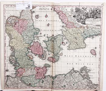 KARTA, kolorerad. "Daniae Regnum", M. Seutter, 1700-tal.