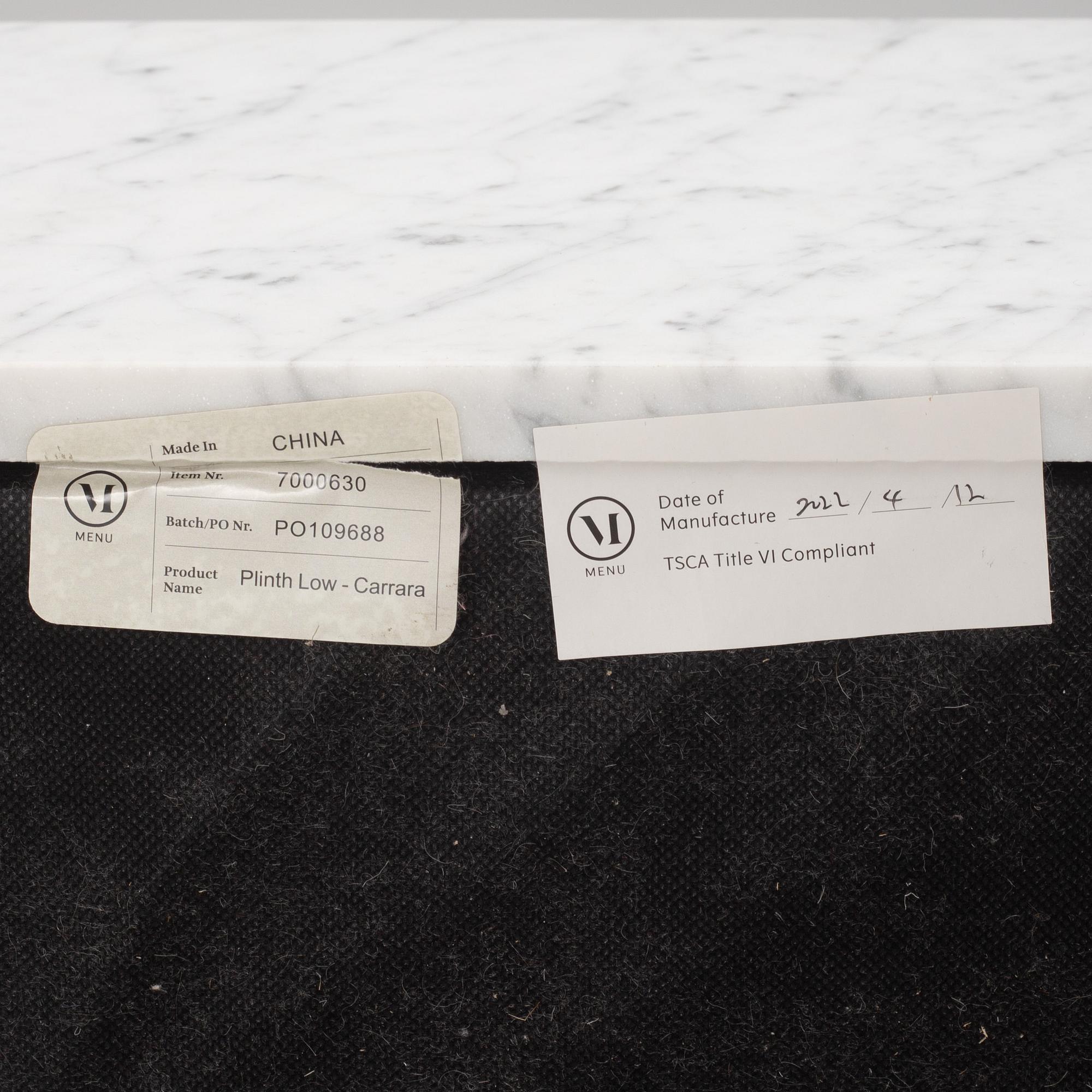 Norm Architects, a marble "Plinth low" coffee table, Audo Copenhagen, Denmark.