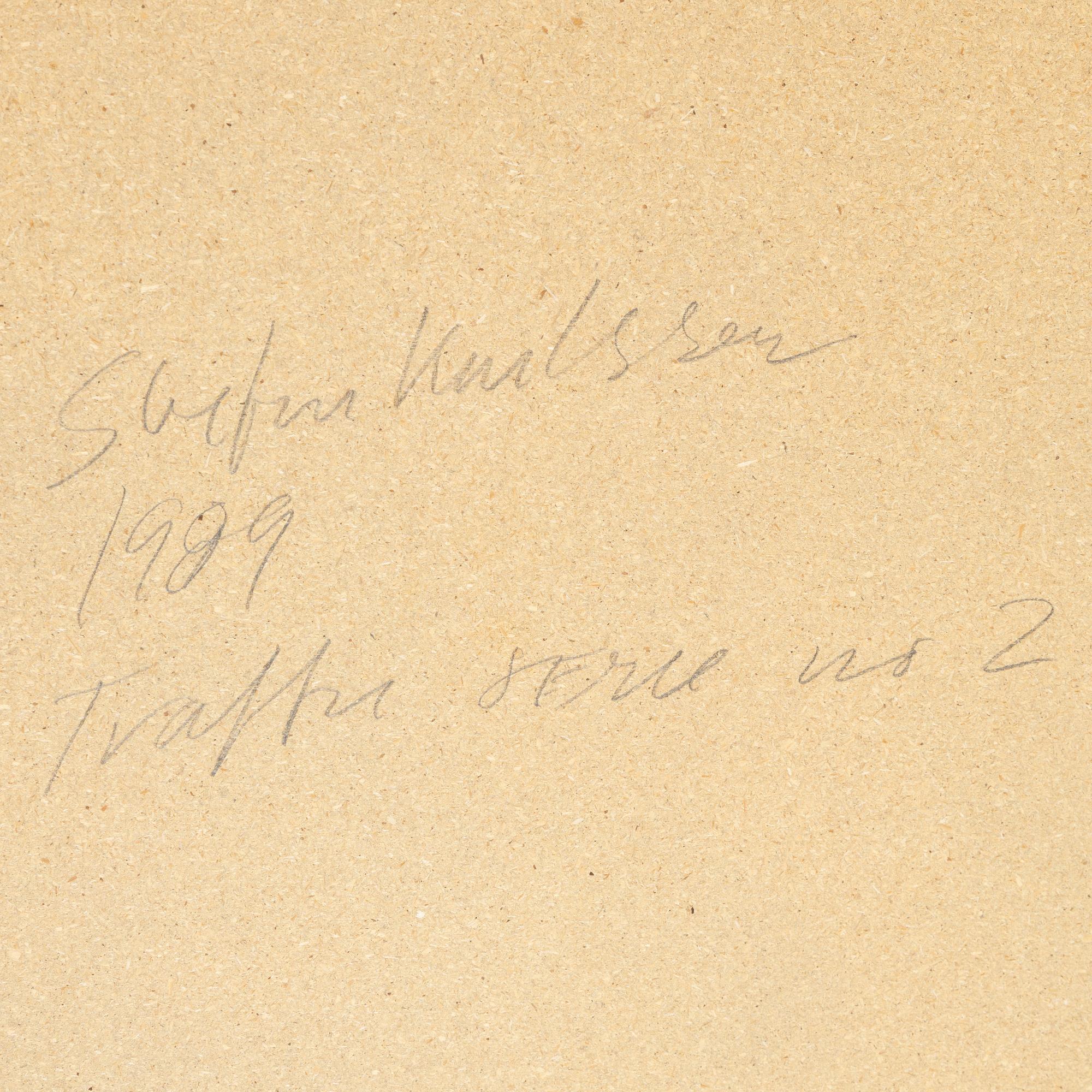 Stefan Karlsson, blandteknik på pannå, signerad och daterad 1989 a tergo.