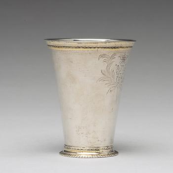 A Swedish early 18th century parcel-gilt silver beaker, mark of Johan Lund, Stockholm 1701.