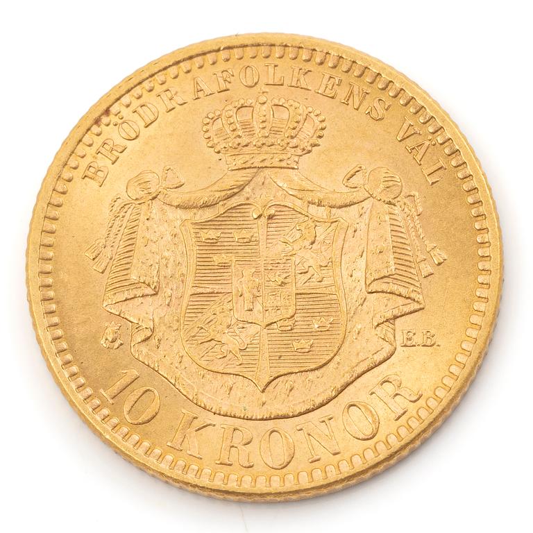 Gold coin, Sweden, Oscar II, 10 kronor, 1901.