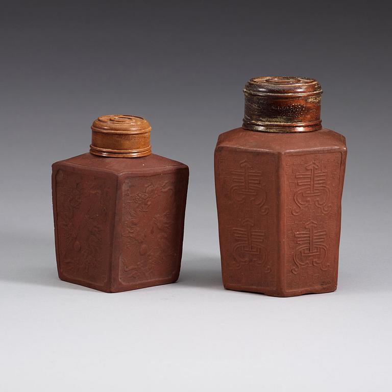 Two Yixing tea caddies, Qing dynasty (1644-1912).