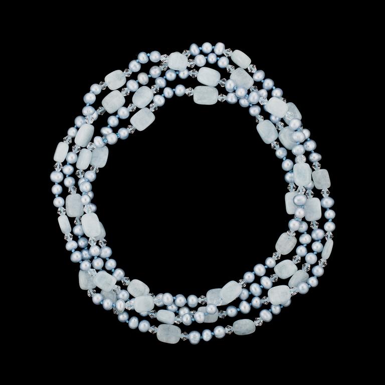 COLLIER, bl.a. odlade sötvattenpärlor samt akvamariner. 2000-tal.