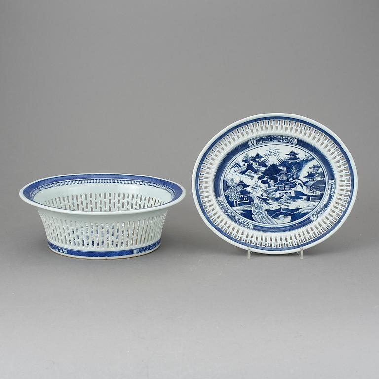 GALLERSKÅL OCH FAT, porslin, Kina, 1900/2000-tal.