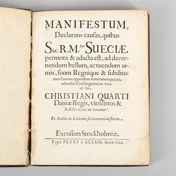 Manifestum, 1644, i samtida skinnband.
