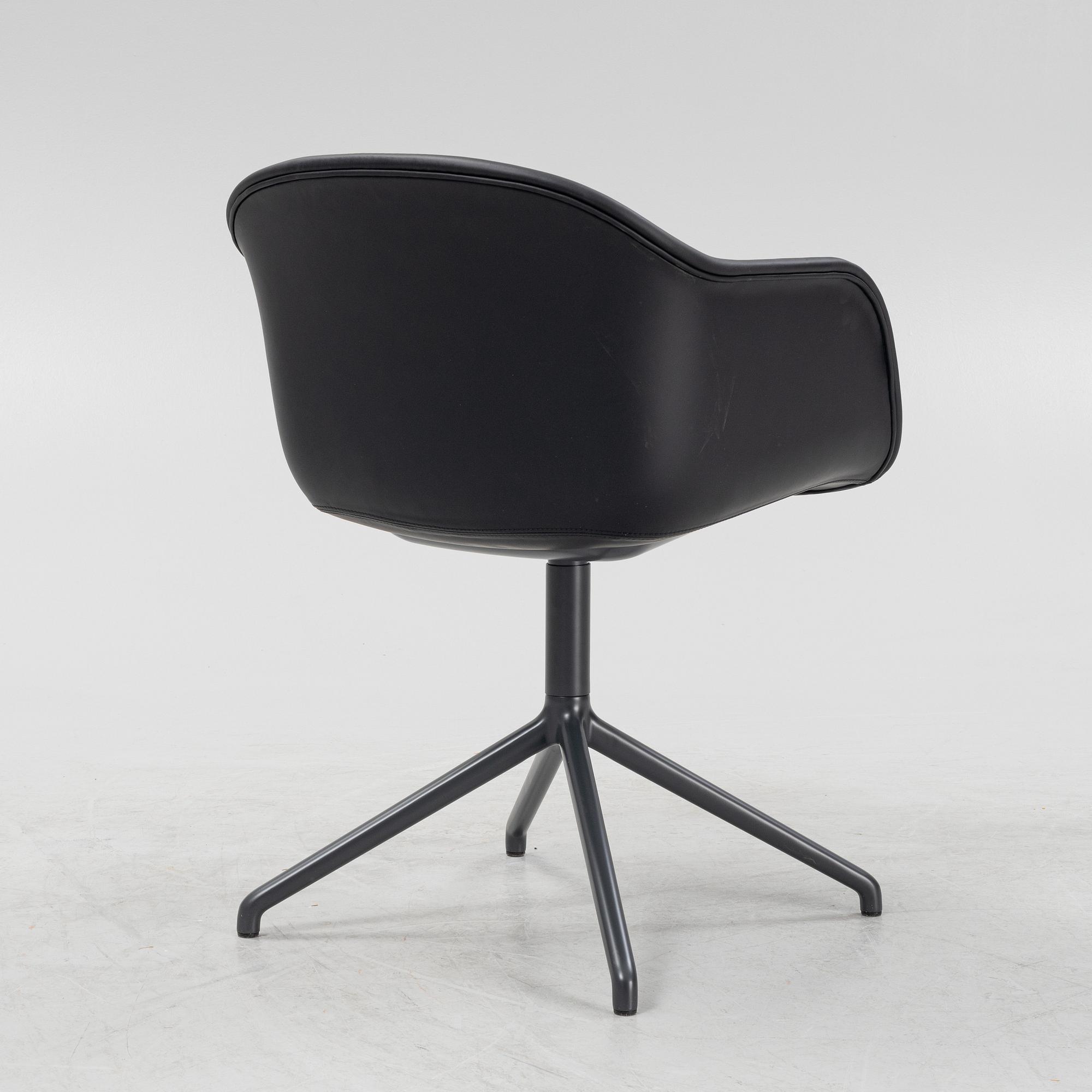 Iskos-Berlin, a leather upholstered swivel 'Fiber' chair, Muuto, Finland.