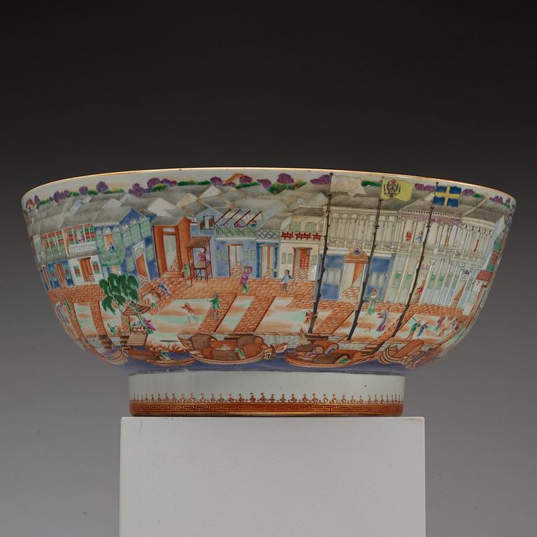 A massive Chinese Export 'Hong' punch bowl, Qing dynasty, Qianlong (1736-95).