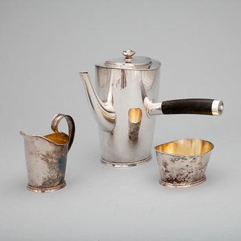 KAFFESERVIS, 3 delar, GAB, Sven Arne Gillgren, Stockholm 1952-53. Tot ca 681 gram.