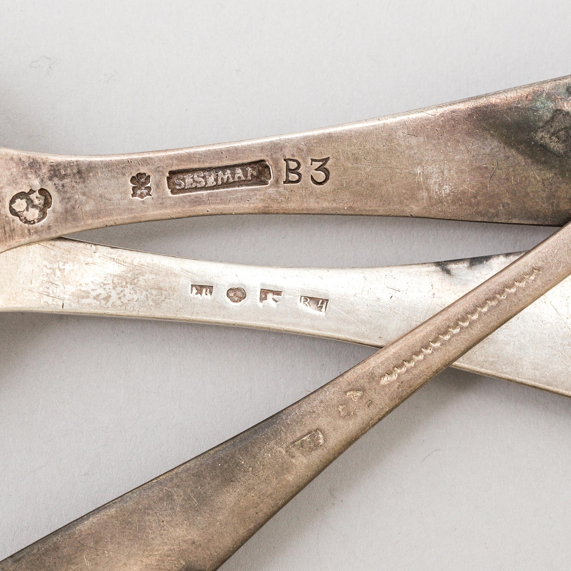 A set of seven 19th century silver spoons.