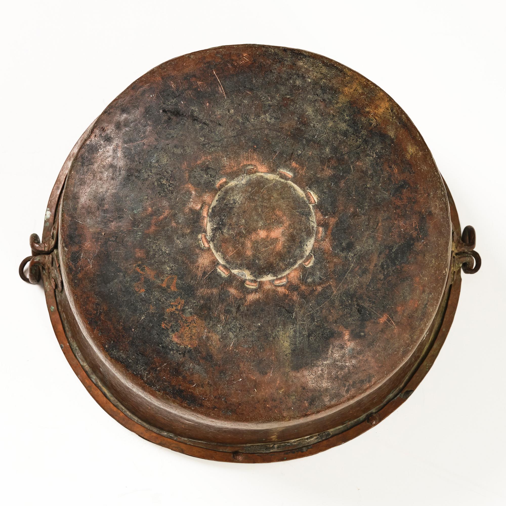 A Swedish copper cauldron, 18th century.