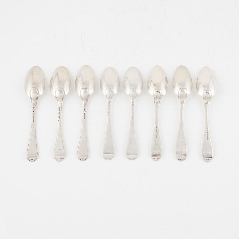 A set of eight Swedish silver spoons, including Stephan Westerstråhle, Stockholm 1794.