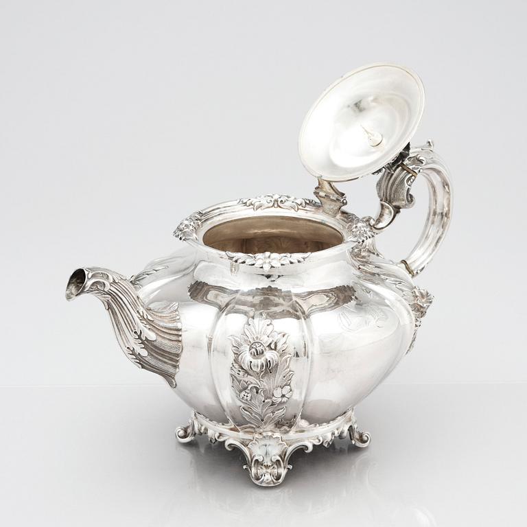 A Swedish 19th century silver tea-set, mark of Fredrik and Wilhelm Zethelius, Stockholm 1845. (3).