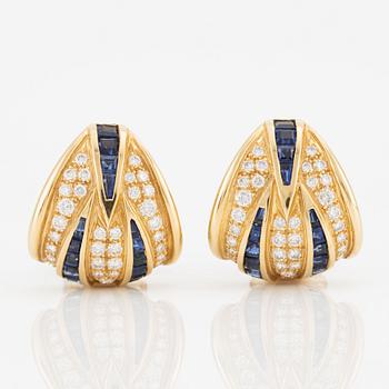 W.A. Bolin a pair of earrings, clip-on with posts, set with square-cut sapphires and brilliant-cut diamonds.