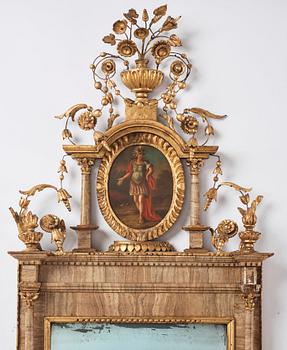 A pair of North-Italian Louis-XVI marble-mounted and carved giltwood mirrors, circa 1800.