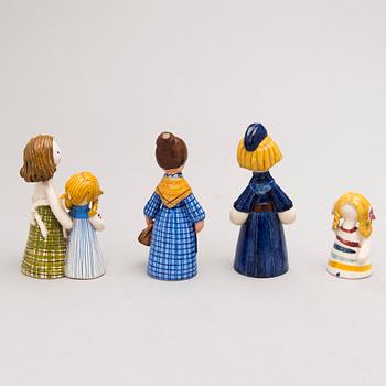 BIRDIE SAHLBERG, and ORVOKKI "OKKI" LAINE attributed to, ceramic figurines, 1+3 pcs, mid-20th century.
