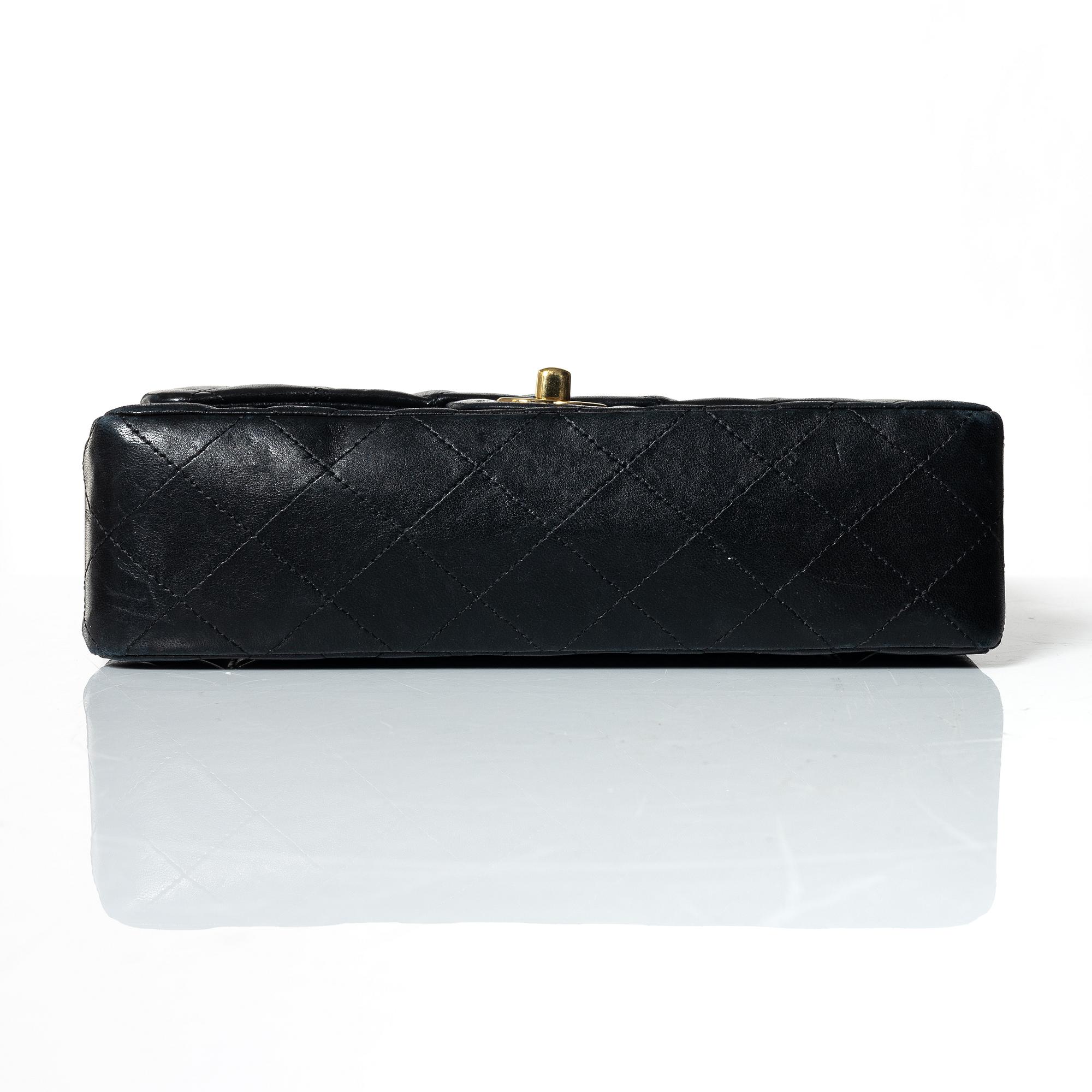 Chanel, A black leather 'Double Flap Bag Small'.