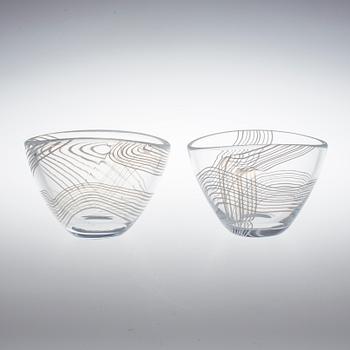 SKÅLAR, 2 st, glas, Vicke Lindstrand, Kosta.