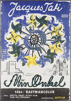 Olle Olsson-Hagalund · FILMAFFISCH, litografiskt tryck, "Min Onkel av Jacques Tati", målad av Olle Olsson Hagalund.