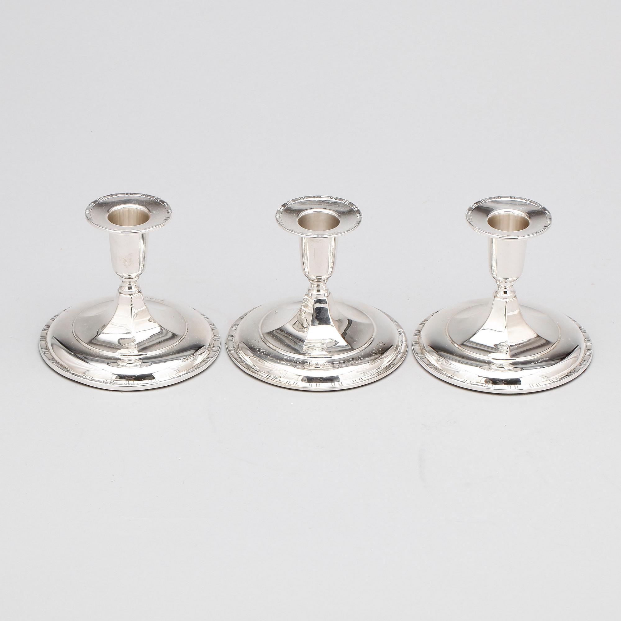 LJUSSTAKAR, silver, 3 st, Ceson Göteborg, 1951 och 1956.