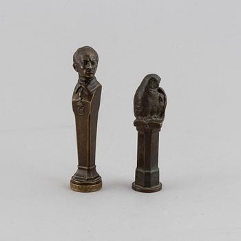 Seal stamp and a letter knife. Bronze 27 cm, 9.5 cm and 8.5 cm.