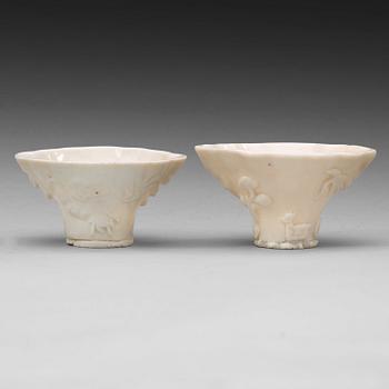 Two blanc de chine libation cups, Qing dynasty, Kangxi (1662-1722).