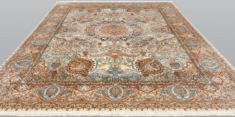 A silk carpet, Kashmir, approx. 377 x 269 cm.