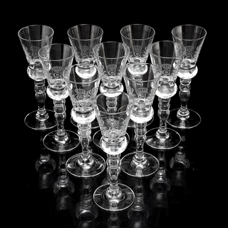 SNAPSGLAS, 10 st, "Gustav III", Reijmyre Glasbruk.