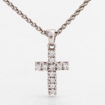 Necklace/pendant, cross, 14K white gold with diamonds totalling approx. 0.25 ct. Finnish hallmarks.