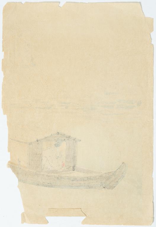 Träsnitt, fyra stycken, Japan, bland annat Ogata Gekko och Utagawa Kunisada.