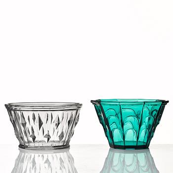 Simon Gate, two pressed glass bowls, Orrefors, Sweden 1930's.
