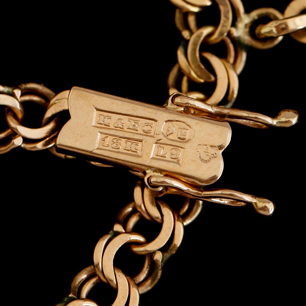 ARMBAND, 18K guld, Bismarcklänk, med 7 st berlocker. Vikt ca 13 g.