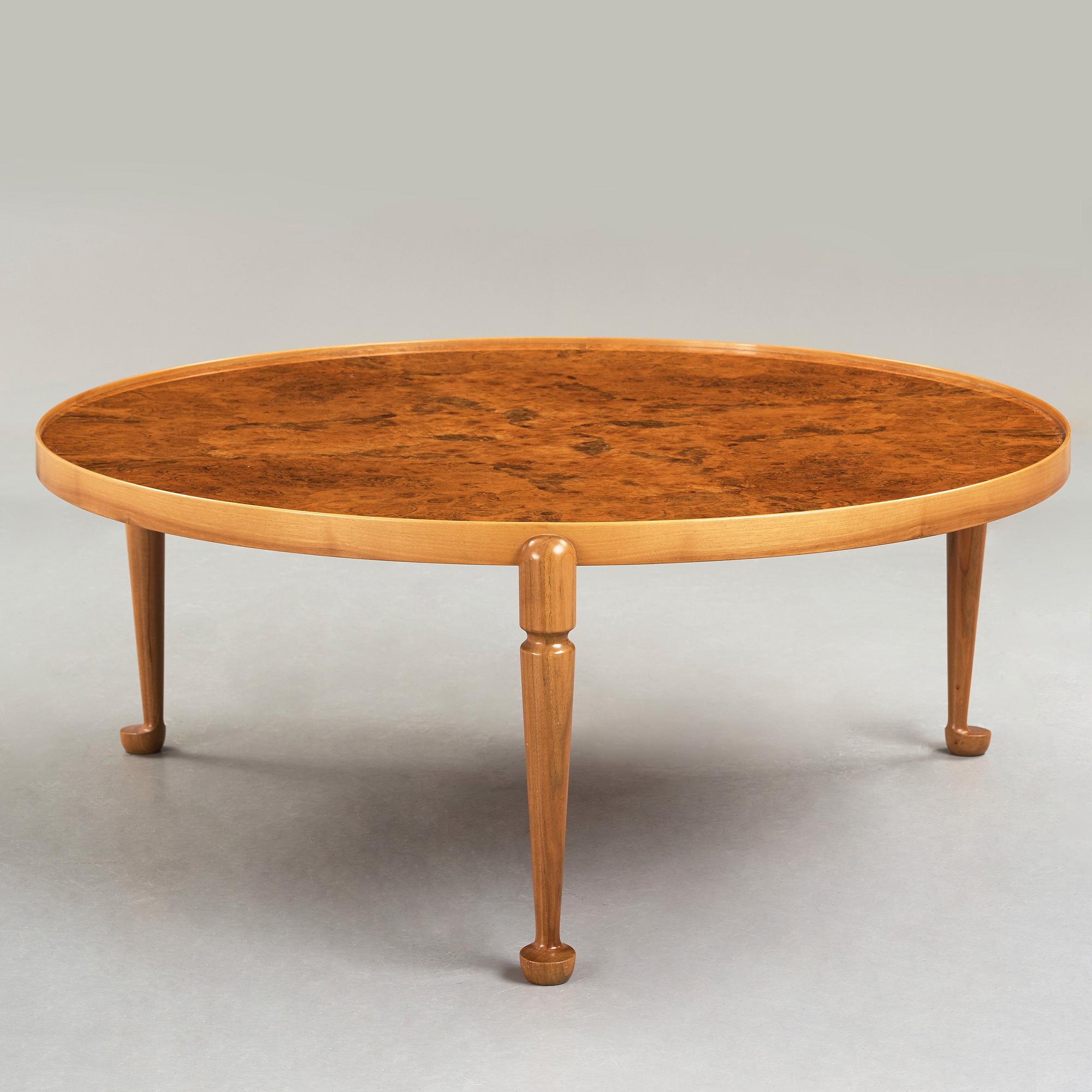 Josef Frank, a burrwood and walnut sofa table, Svenskt Tenn, Sweden, model 2139, executed before 1985.