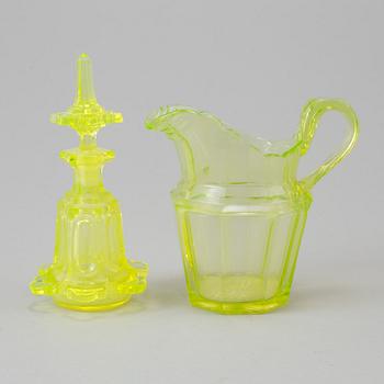 A glass flacon and jug late empire mid 19th century.