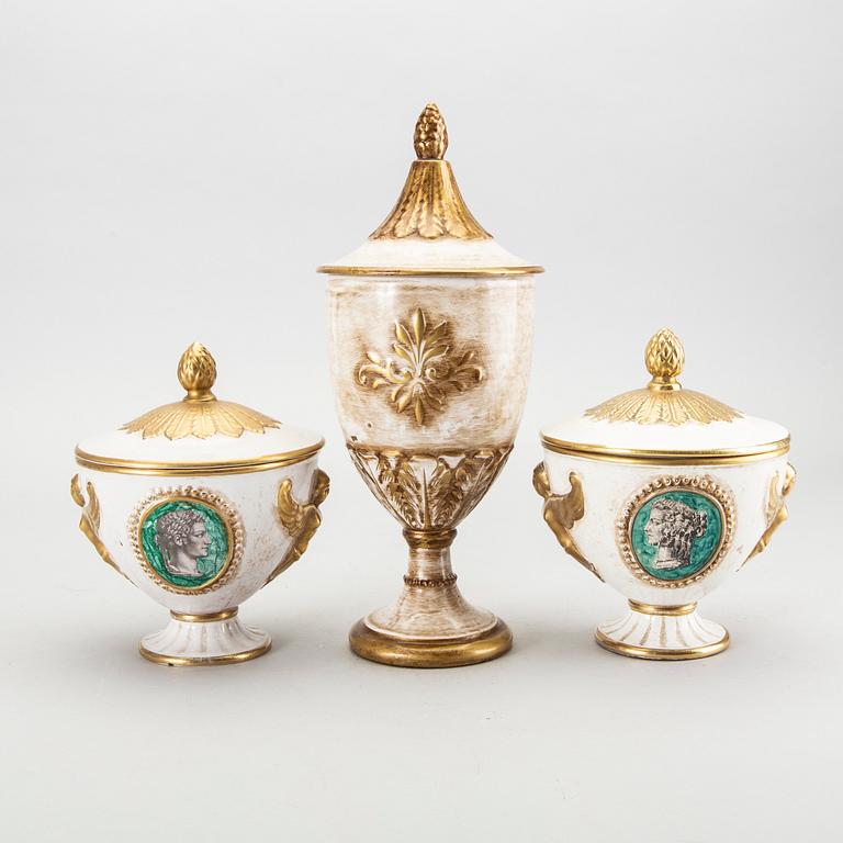 Three mid 20th century urns with lids by Zaccagnini, Firenze Italy.