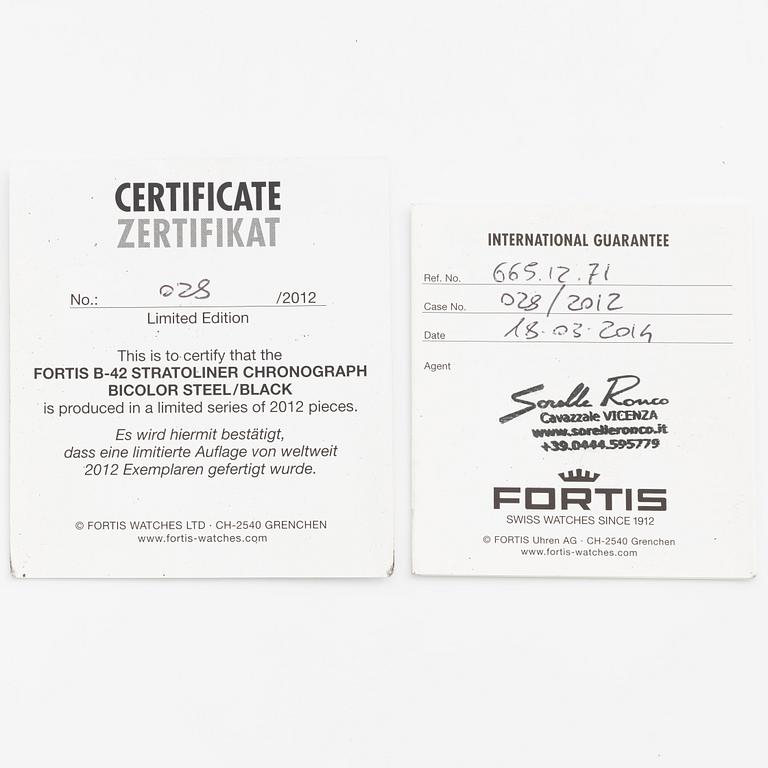 Fortis, B-42 Stratoliner, "Limited Edition", kronograf, armbandsur, 43,5 mm.