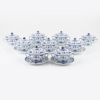 Royal Copenhagen, nine lidded porelain consommé cups, Musselmalet Half Lace", Denmark.