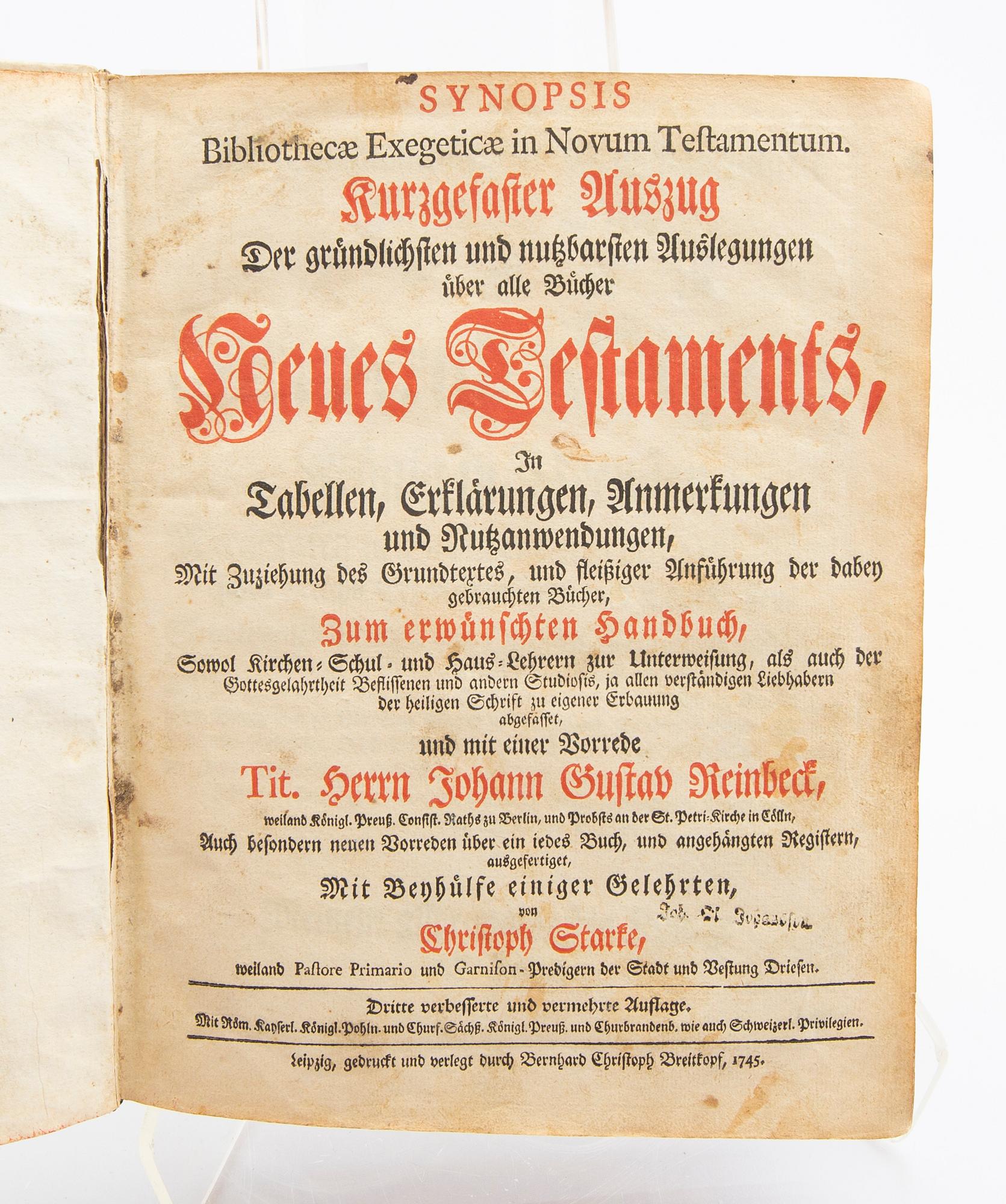 Christoph Starke, books, three parts in two volumes, Lepzig 1745-46.